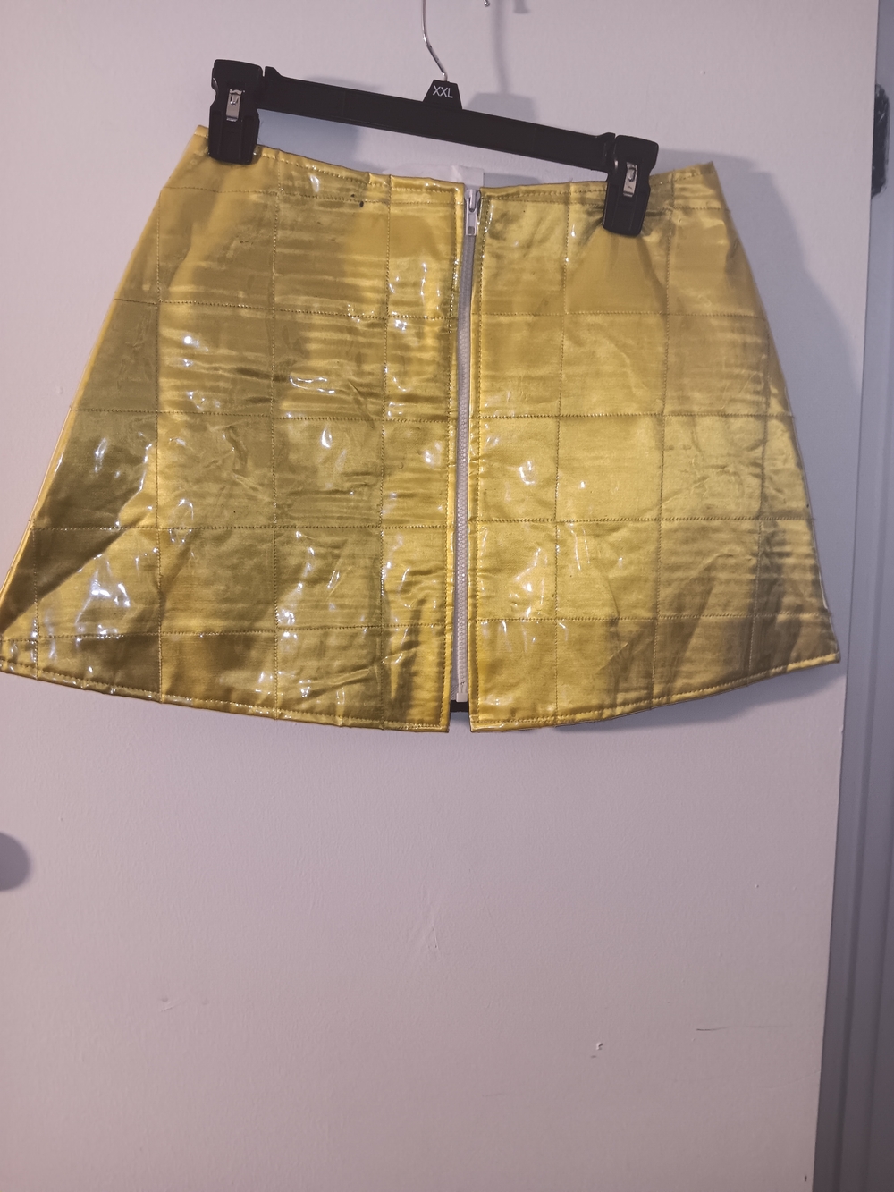 Yellow Quilted Vinyl A-Line Skirt with Front Zip